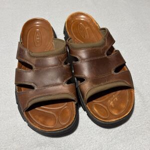 Keen Daytona Mens Brown Leather Slide Sandals Anatomic Footbed Shoes Size 10.5